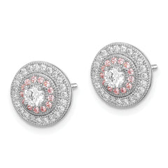 Sterling Silver Rhodium & Rose Gold-plated Pav‚ CZ Circle Post Earrings