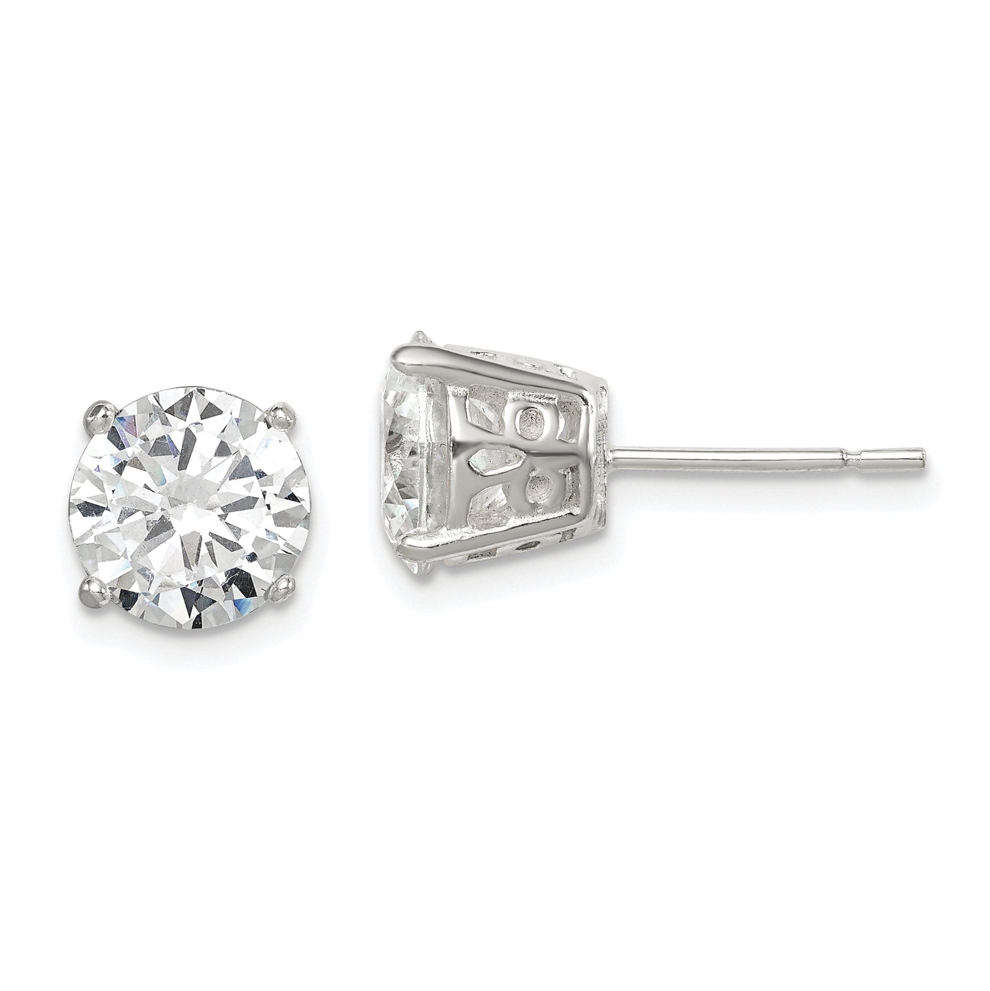 Sterling Silver Polished 8mm Round CZ Stud Earrings