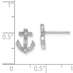 Sterling Silver Rhodium-plated Polished CZ Anchor Post Earrings