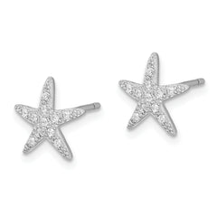 Sterling Silver Rhodium-plated CZ Micro pav‚ Starfish Post Earrings