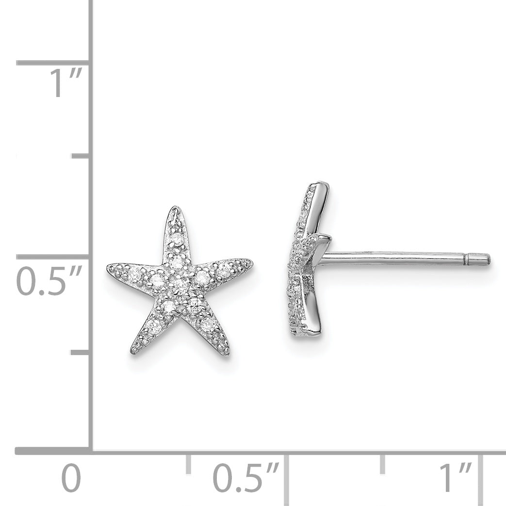 Sterling Silver Rhodium-plated CZ Micro pav‚ Starfish Post Earrings