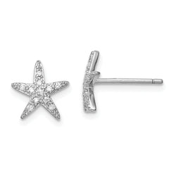 Sterling Silver Rhodium-plated CZ Micro pav‚ Starfish Post Earrings