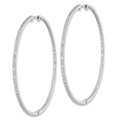 Sterling Silver Rhodium-plated Diamond In & Out Hoop Earrings