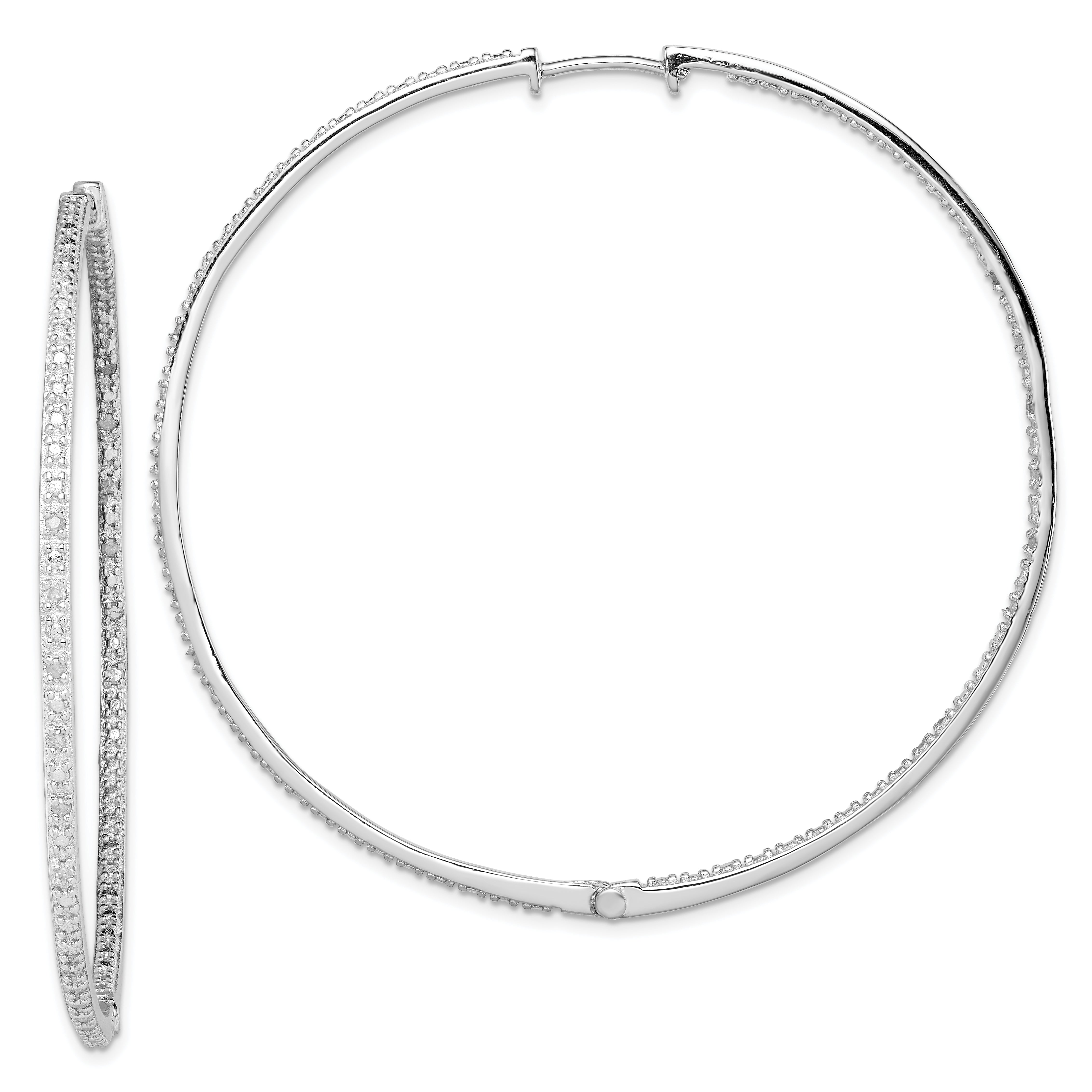 Sterling Silver Rhodium-plated Diamond In & Out Hoop Earrings