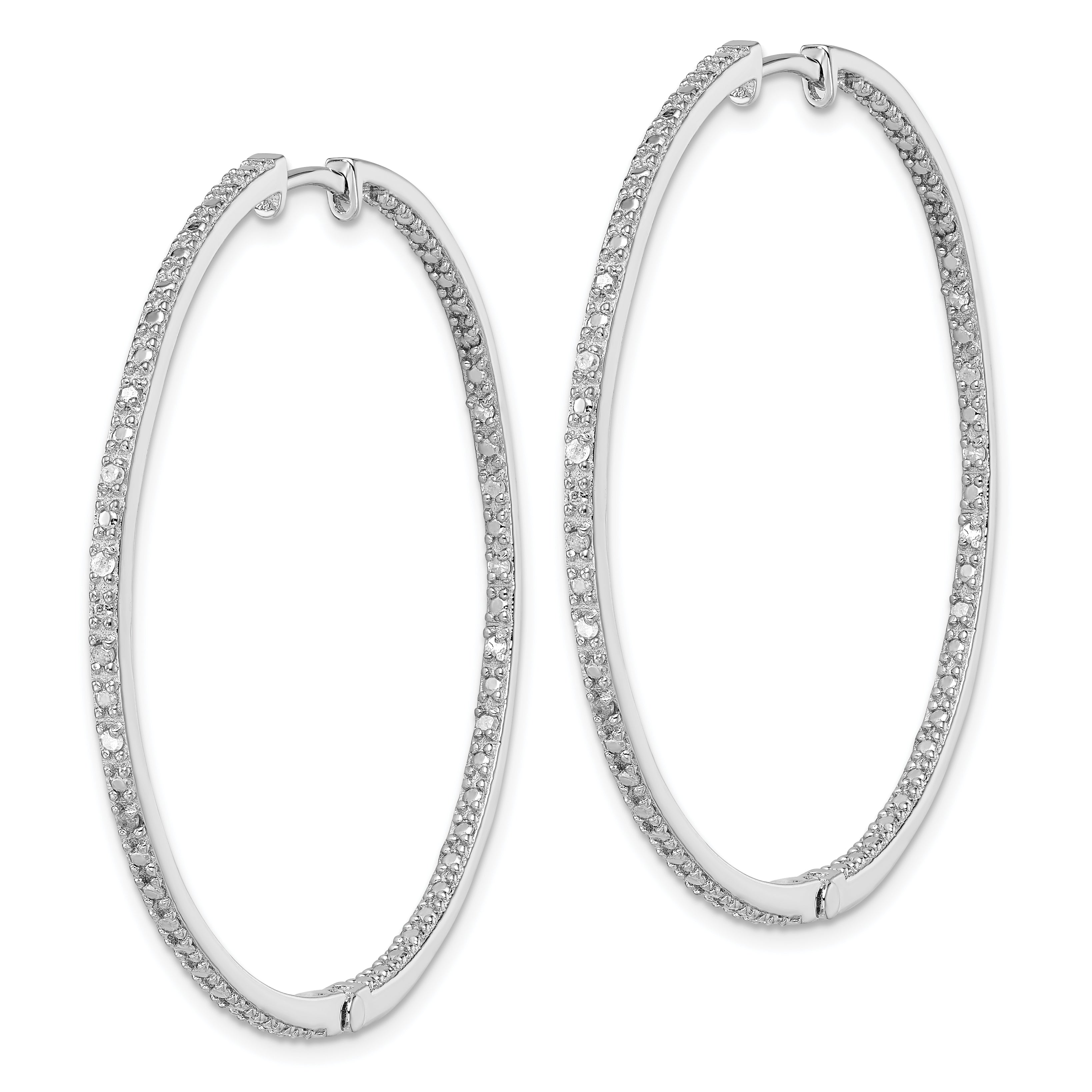 Sterling Silver Rhodium-plated Diamond In & Out Hoop Earrings