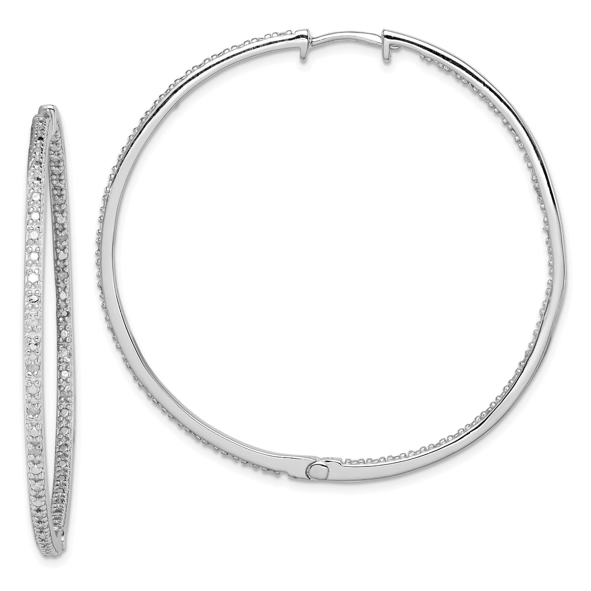 Sterling Silver Rhodium-plated Diamond In & Out Hoop Earrings