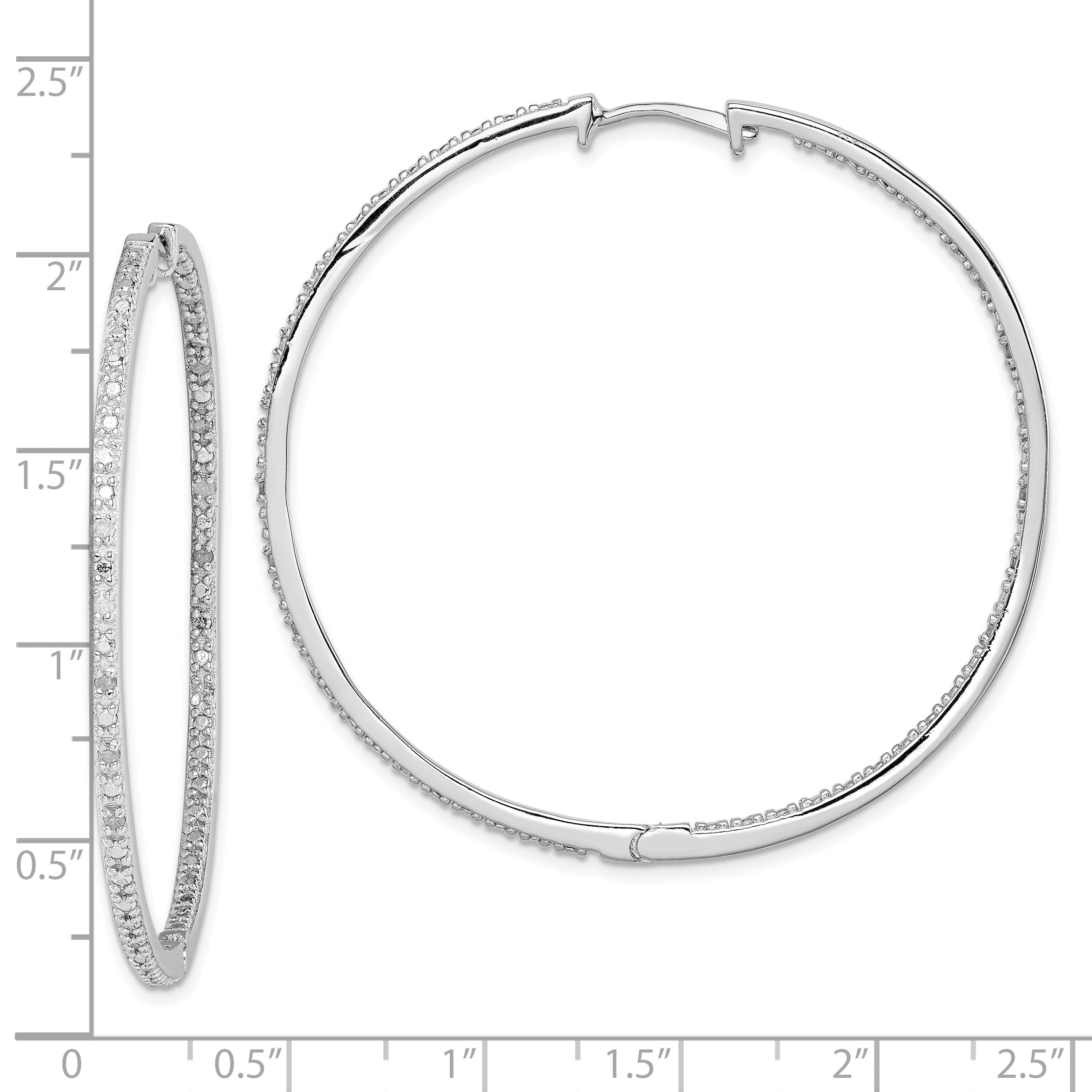 Sterling Silver Rhodium-plated Diamond In & Out Hoop Earrings