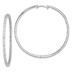 Sterling Silver Rhodium-plated Diamond In & Out Hoop Earrings