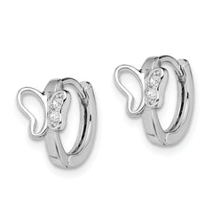 Sterling Silver Rhodium-plated Polished CZ Butterfly Hoop Earrings