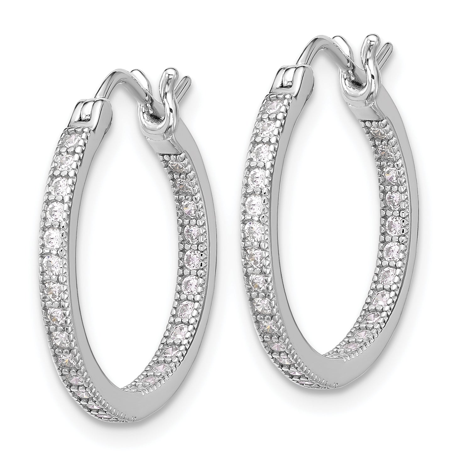 Sterling Silver Rhodium-plated CZ 15mm In/Out Hoop Earrings