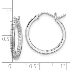 Sterling Silver Rhodium-plated CZ 15mm In/Out Hoop Earrings