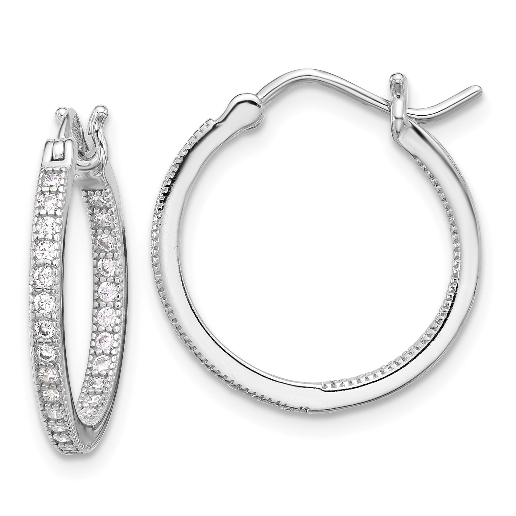 Sterling Silver Rhodium-plated CZ 15mm In/Out Hoop Earrings