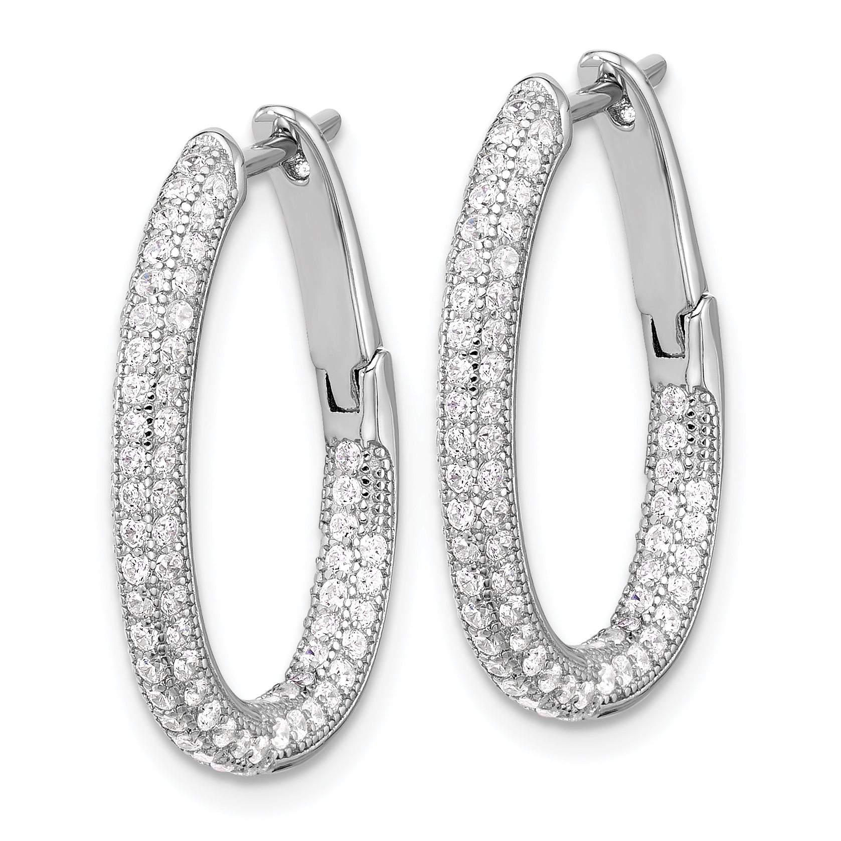 Sterling Silver Rhodium-plated CZ In/Out Hinged Post Hoop Earrings