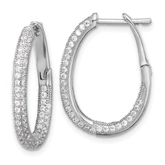 Sterling Silver Rhodium-plated CZ In/Out Hinged Post Hoop Earrings