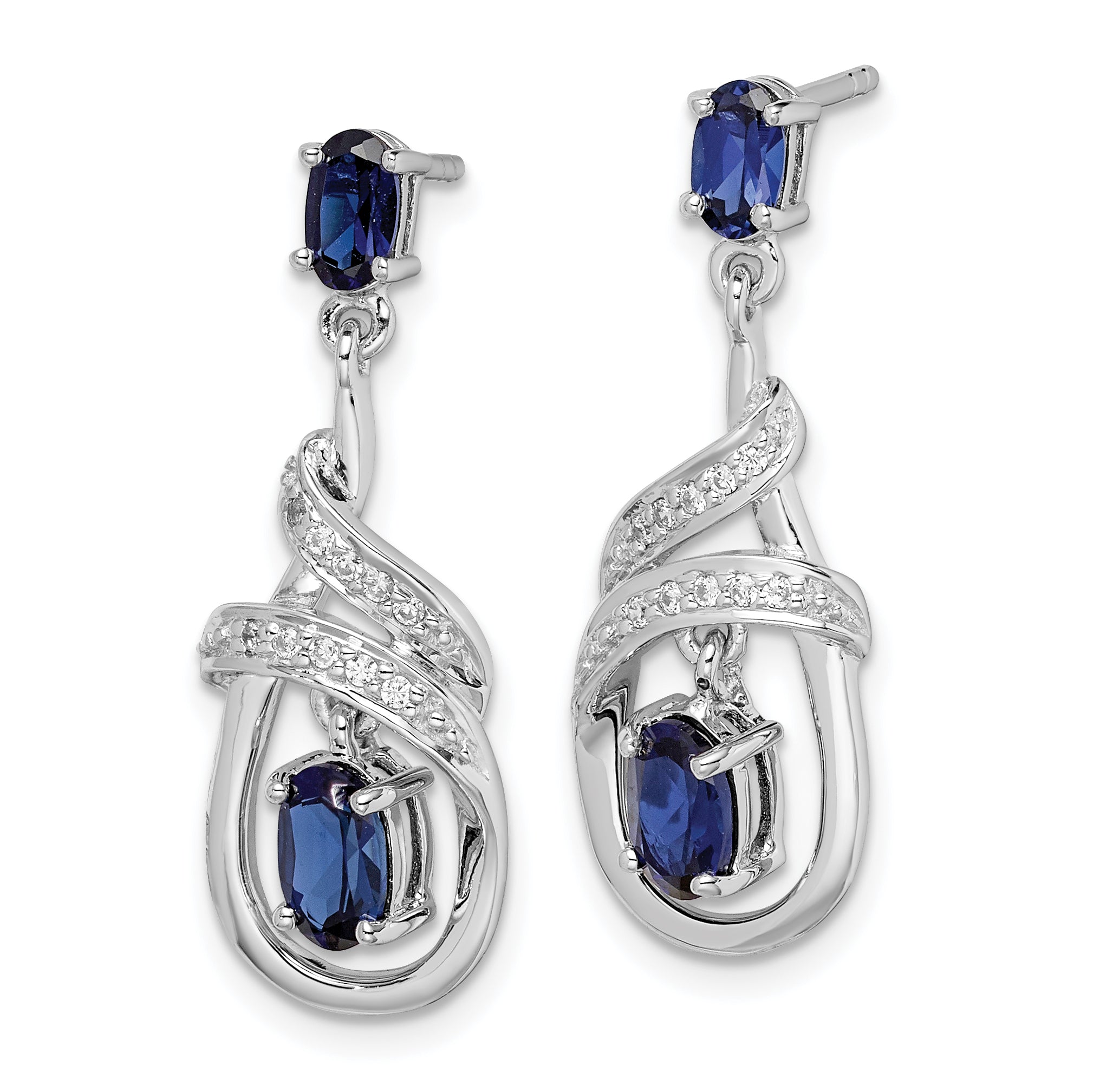 Sterling Silver Rhodium-plated Lab Created Sapphire CZ Post Earrings