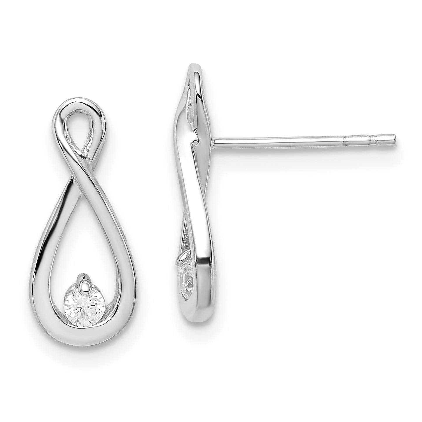 Sterling Silver Rhodium-plated Polished CZ Infinity Post Earrings