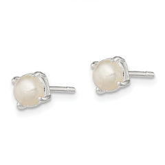 Sterling Silver Polished Synthetic Pearl Post Earrings