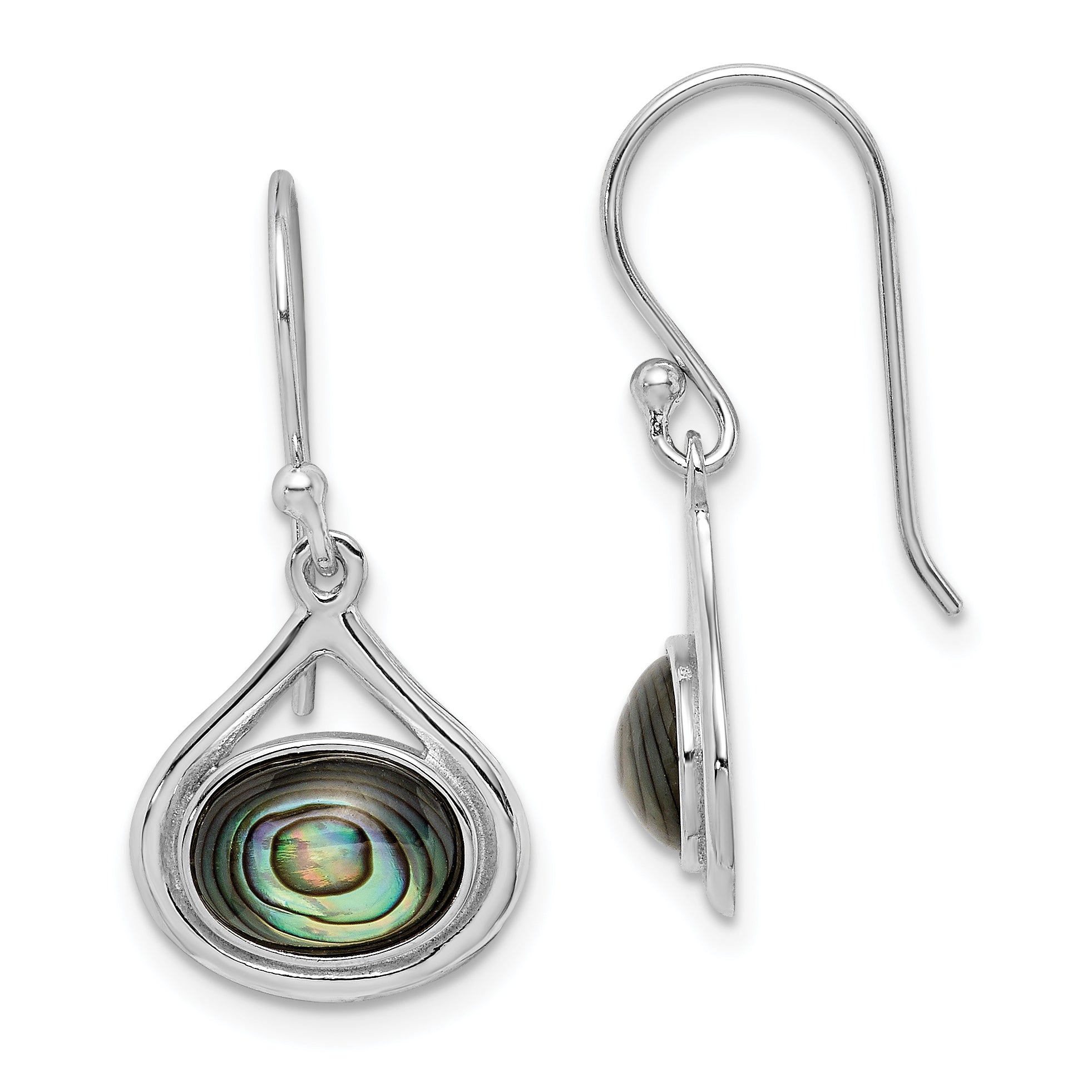 Sterling Silver Rhodium-plated Polished Abalone Teardrop Dangle Earrings