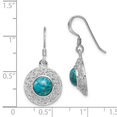 Sterling Silver Rhod-plated w/Reconstituted Turquoise Dangle Earrings