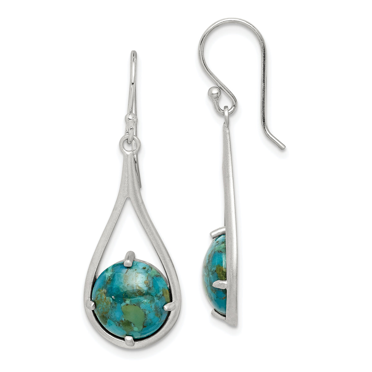 Sterling Silver Rhodium-plated Recon. Turquoise Dangle Earrings