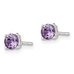 Sterling Silver Polished Round 4mm Purple CZ Stud Earrings