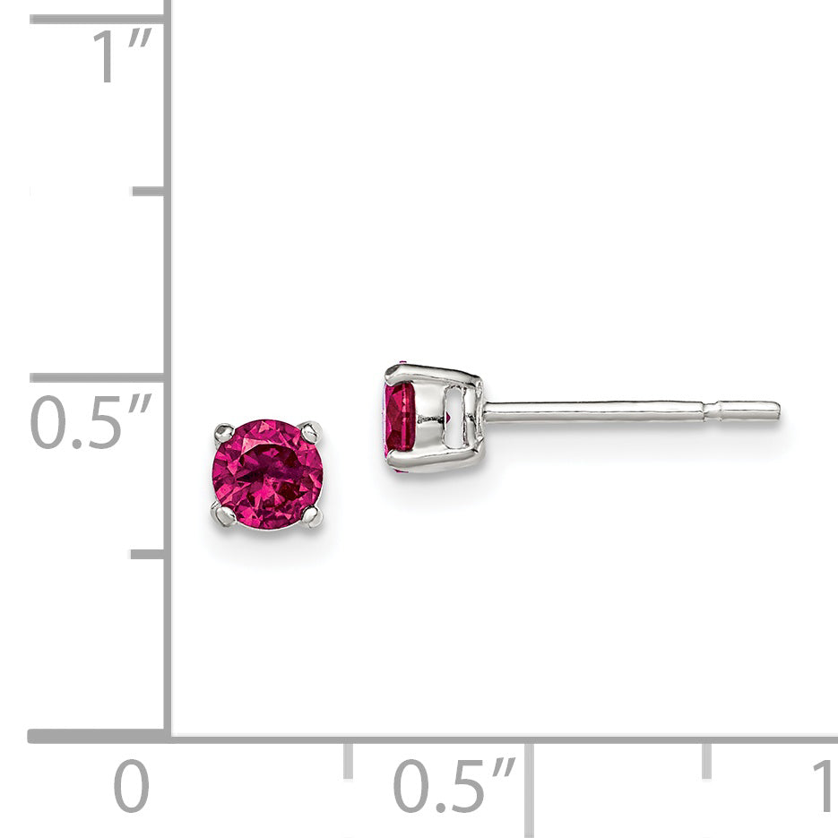 Sterling Silver Polished 4mm Round Red Glass Stud Earrings