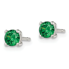 Sterling Silver Polished 4mm Round Green Glass Stud Earrings