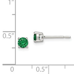 Sterling Silver Polished 4mm Round Green Glass Stud Earrings