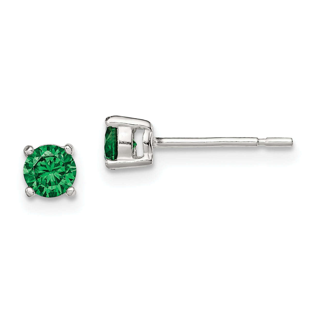 Sterling Silver Polished 4mm Round Green Glass Stud Earrings