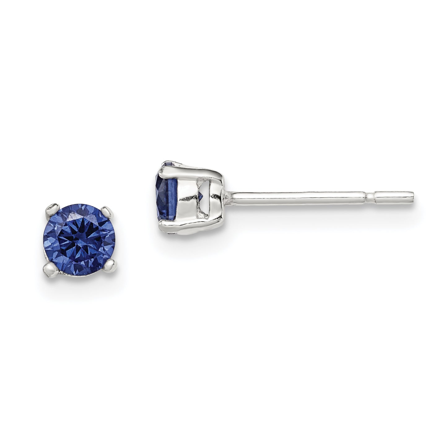 Sterling Silver Polished 4mm Round Dark Blue CZ Stud Earrings