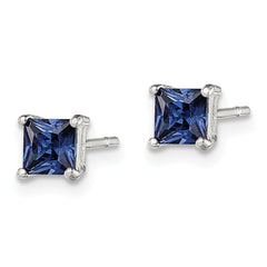 Sterling Silver Polished 4mm Square Dark Blue CZ Stud Earrings