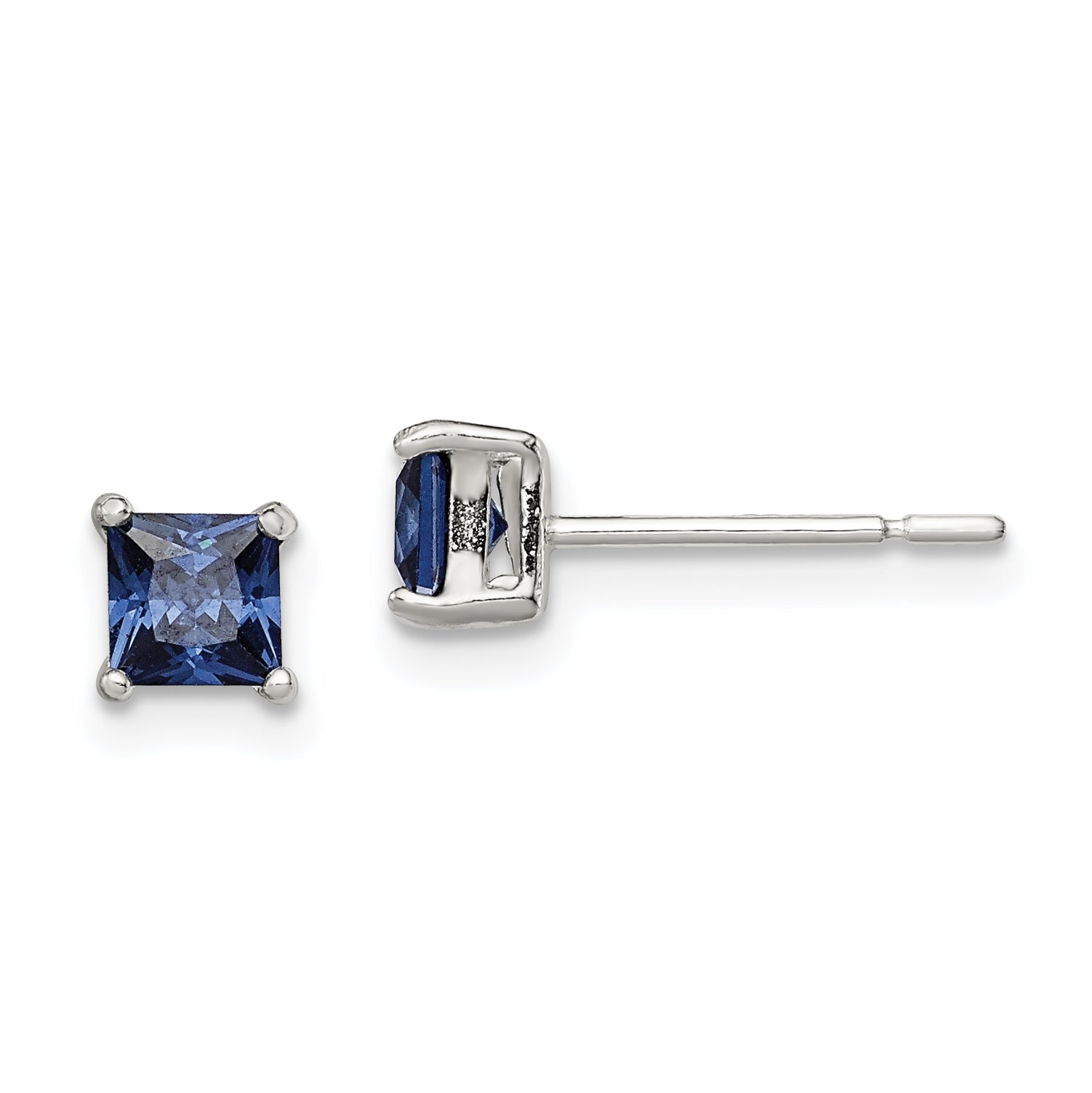 Sterling Silver Polished 4mm Square Dark Blue CZ Stud Earrings