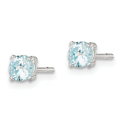 Sterling Silver Polished 4mm Round Light Blue CZ Stud Earrings