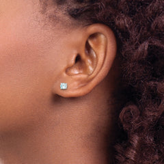 Sterling Silver Polished 4mm Round Light Blue CZ Stud Earrings