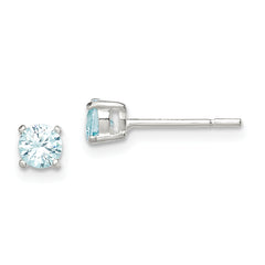 Sterling Silver Polished 4mm Round Light Blue CZ Stud Earrings