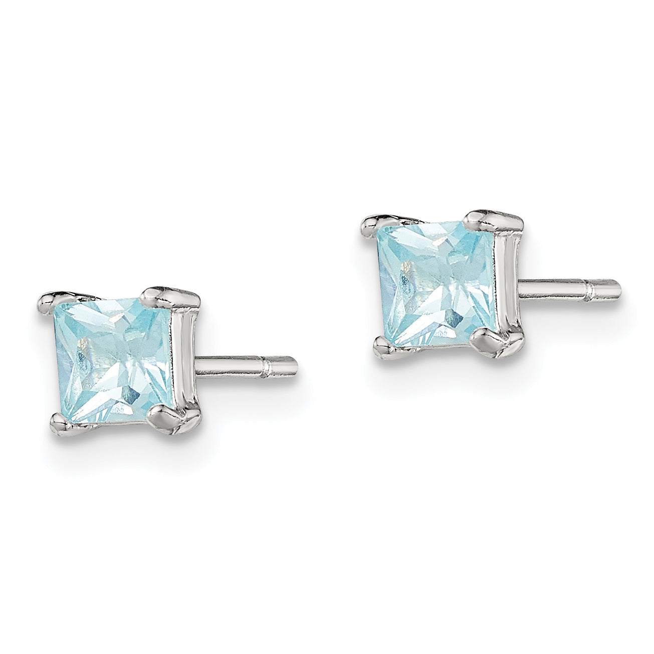 Sterling Silver Polished 4mm Square Light Blue CZ Stud Earrings