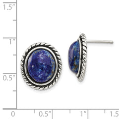 Sterling Silver Polished/Antiqued Lapis Cabochon Post Earrings