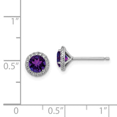 Sterling Silver Rhodium-plated Amethyst and CZ Post Earrings