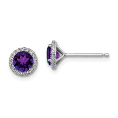 Sterling Silver Rhodium-plated Amethyst and CZ Post Earrings