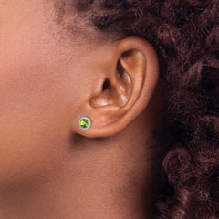 Sterling Silver Rhodium-plated Peridot and CZ Post Earrings