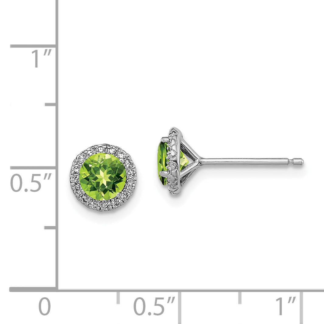 Sterling Silver Rhodium-plated Peridot and CZ Post Earrings