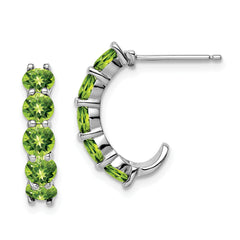 Sterling Silver Rhodium-plated Peridot J-Hoop Earrings