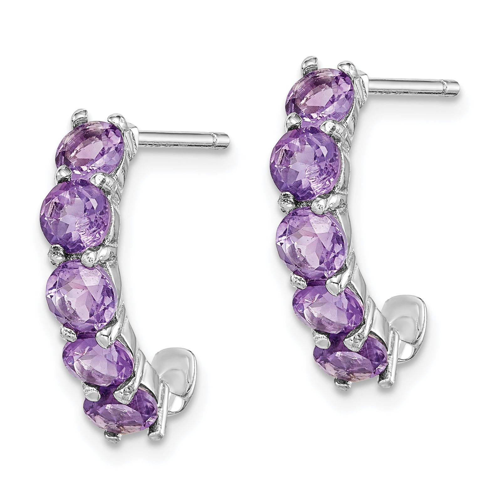 Sterling Silver Rhodium-plated Amethyst J-Hoop Earrings