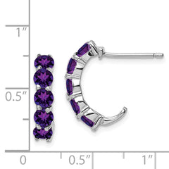 Sterling Silver Rhodium-plated Amethyst J-Hoop Earrings