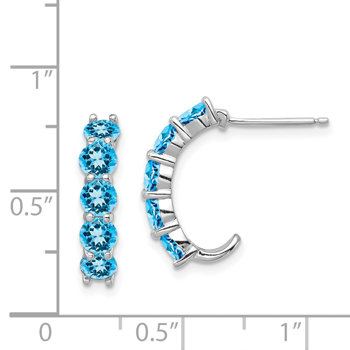 Sterling Silver Rhodium-plated Blue Topaz J-Hoop Earrings