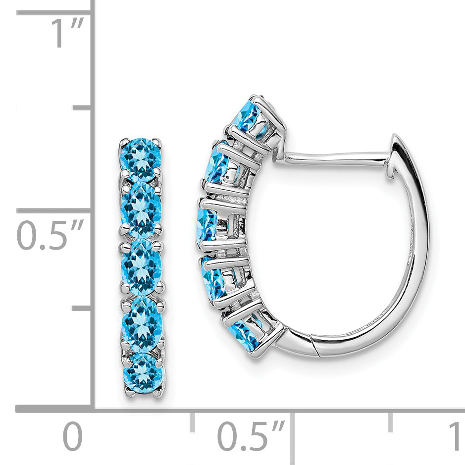 Sterling Silver Rhodium Plated Polished Blue Topaz Hinged Hoop Earrings