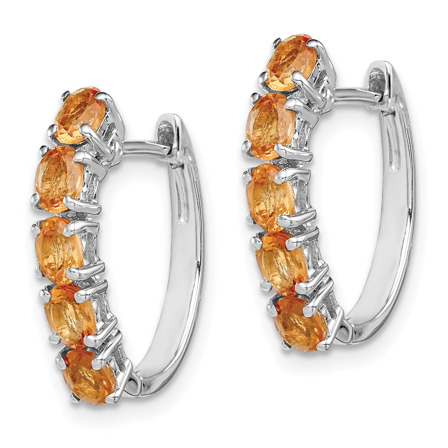 Sterling Silver Rhodium-plated Polished Citrine Hinged Hoop Earrings