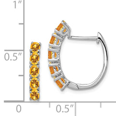 Sterling Silver Rhodium-plated Polished Citrine Hinged Hoop Earrings