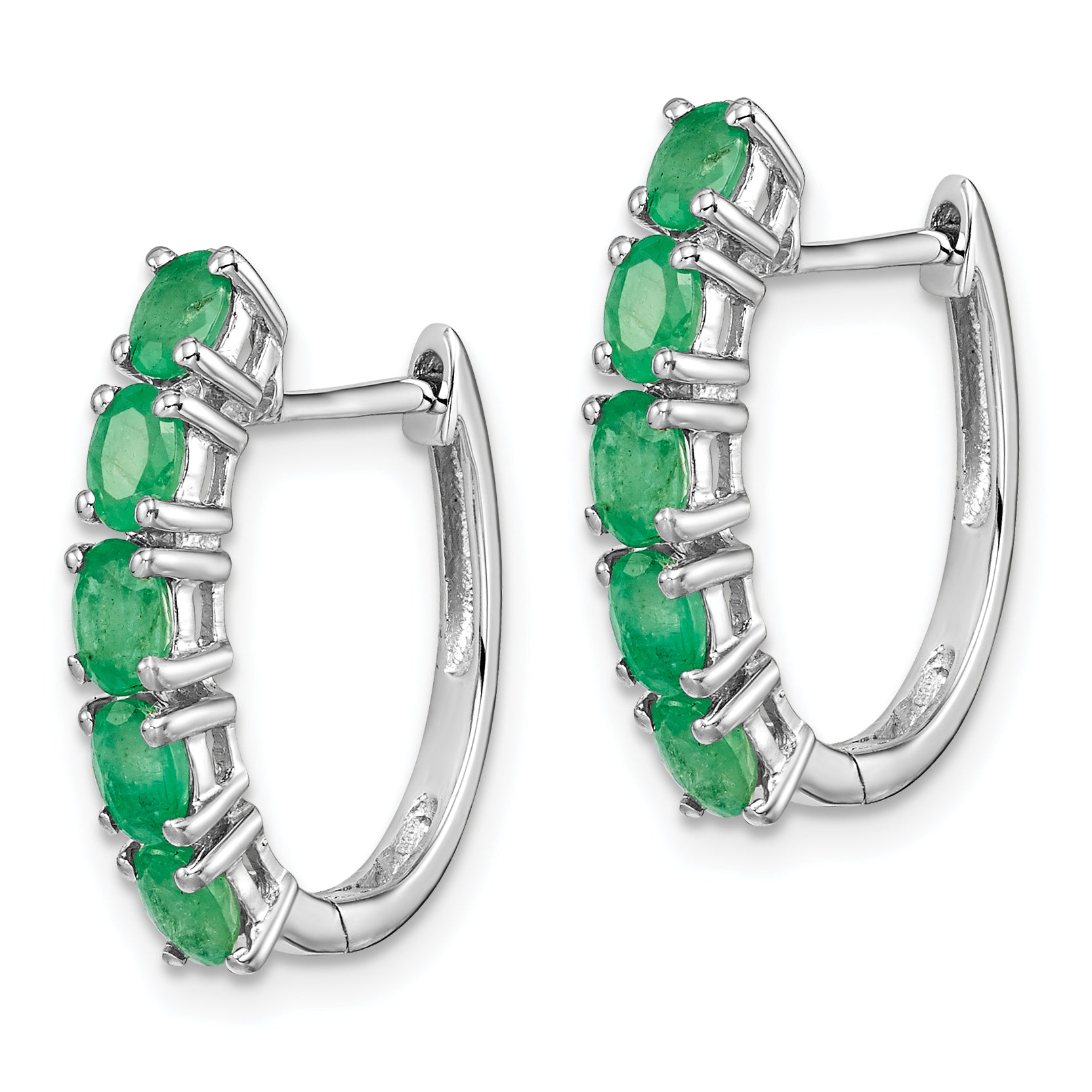 Sterling Silver Rhodium-plated Polished Emerald Hinged Hoop Earrings