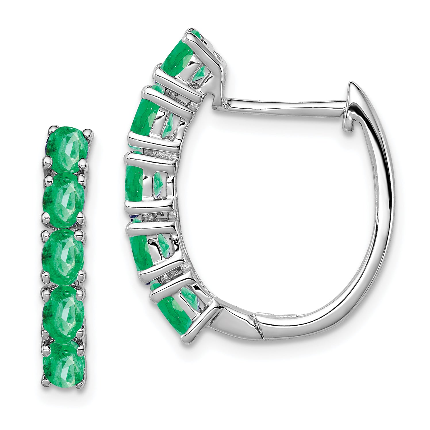 Sterling Silver Rhodium-plated Polished Emerald Hinged Hoop Earrings